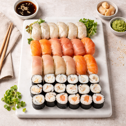 Sushiplatte "Alpenfrische" – 24-26 Stück feinste Genussmomente inkl. Steinplatte zum servieren